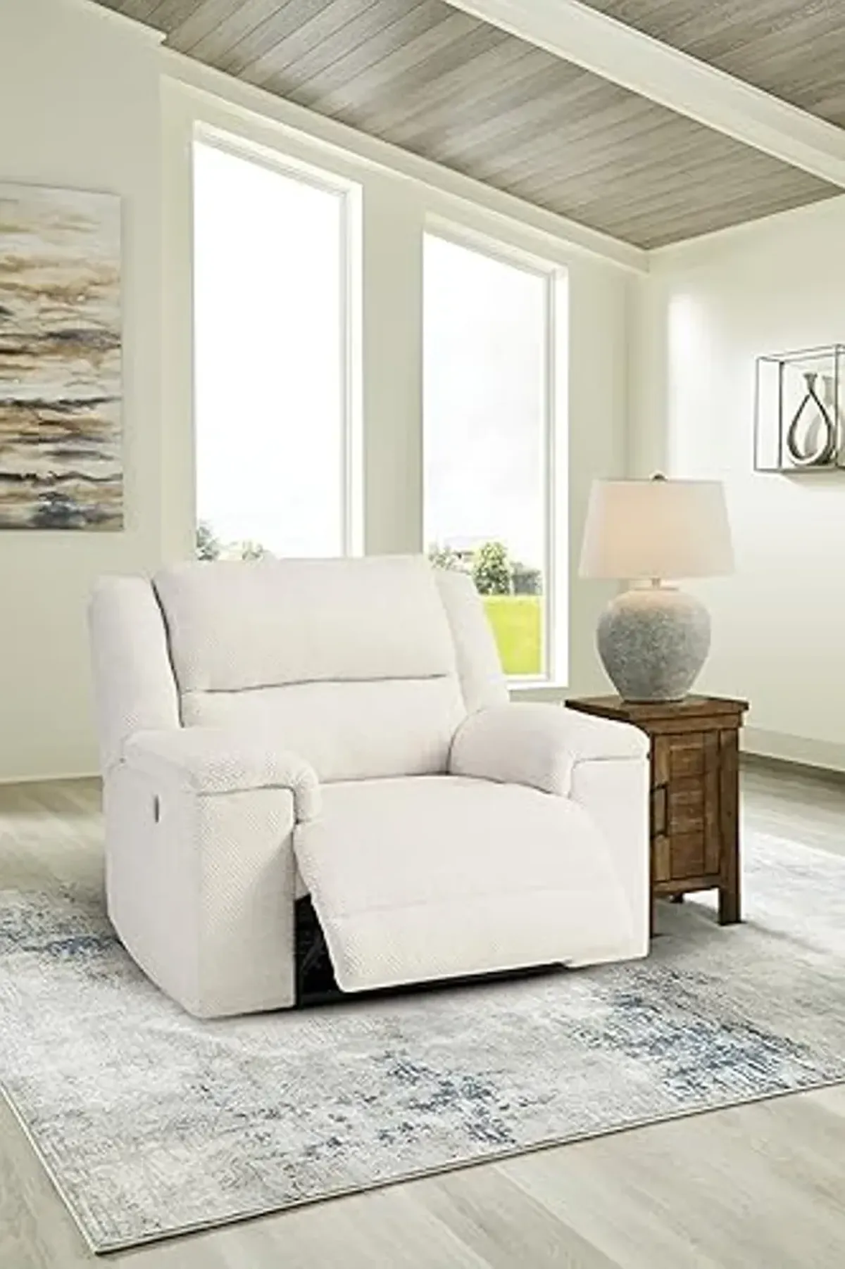 Signature Design by Ashley Keensburg Coastal Oversized Power Recliner with USB Ports, White