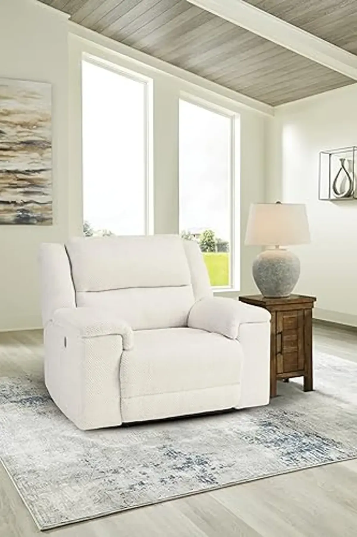 Signature Design by Ashley Keensburg Coastal Oversized Power Recliner with USB Ports, White