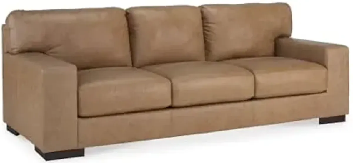 Signature Design by Ashley Lombardia Contemporary Leather Match Sofa, Light Brown