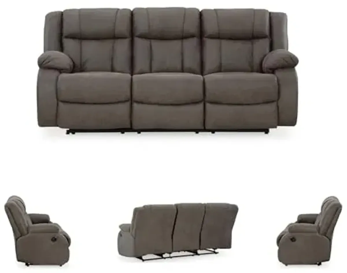 Signature Design by Ashley First Base Contemporary Faux Leather Manual Reclining Sofa, Gray