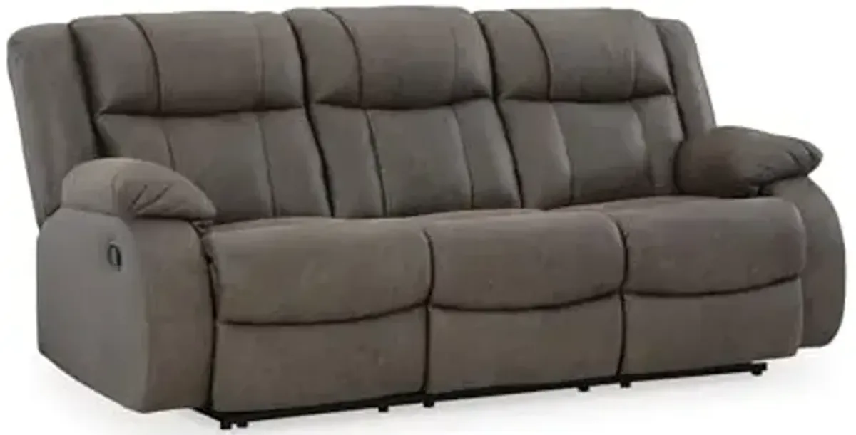Signature Design by Ashley First Base Contemporary Faux Leather Manual Reclining Sofa, Gray