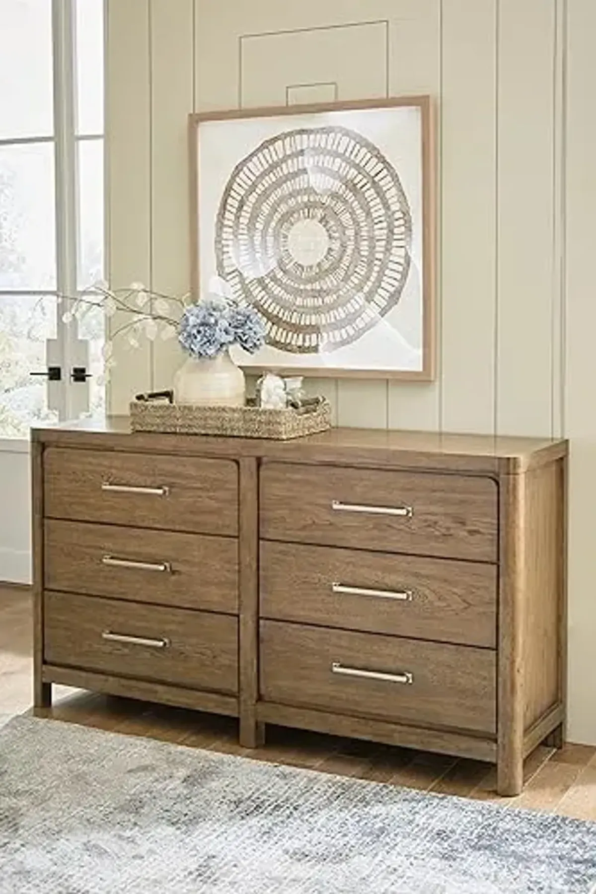 Signature Design by Ashley Cabalynn Casual 6 Drawer Dresser with Felt-lined Top Drawer for Bedroom, Light Brown