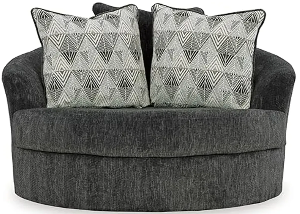 Signature Design by Ashley Biddeford Transitional Upholstered Oversized Swivel Accent Chair with 3 Accent Pillows, Black