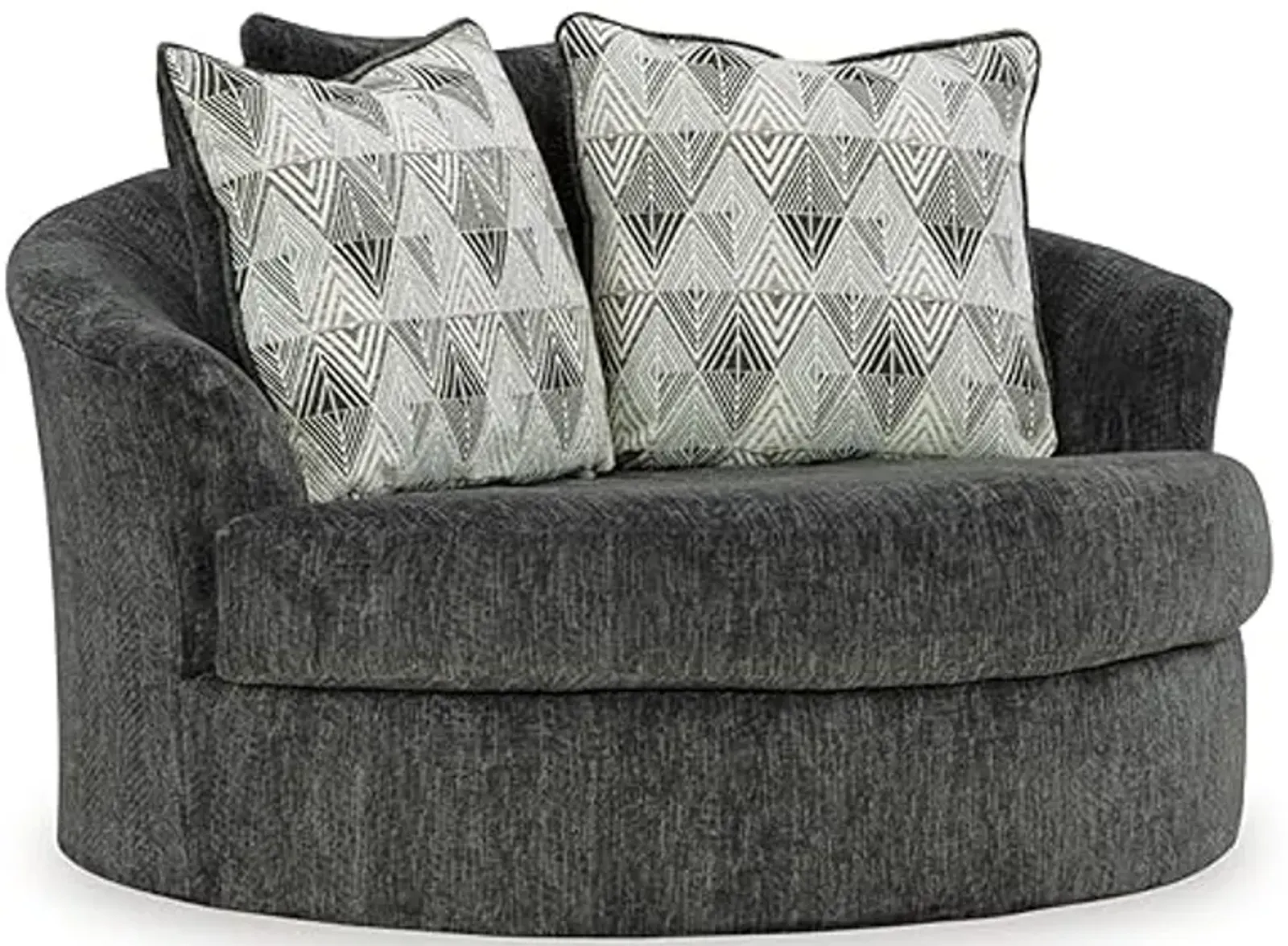 Signature Design by Ashley Biddeford Transitional Upholstered Oversized Swivel Accent Chair with 3 Accent Pillows, Black