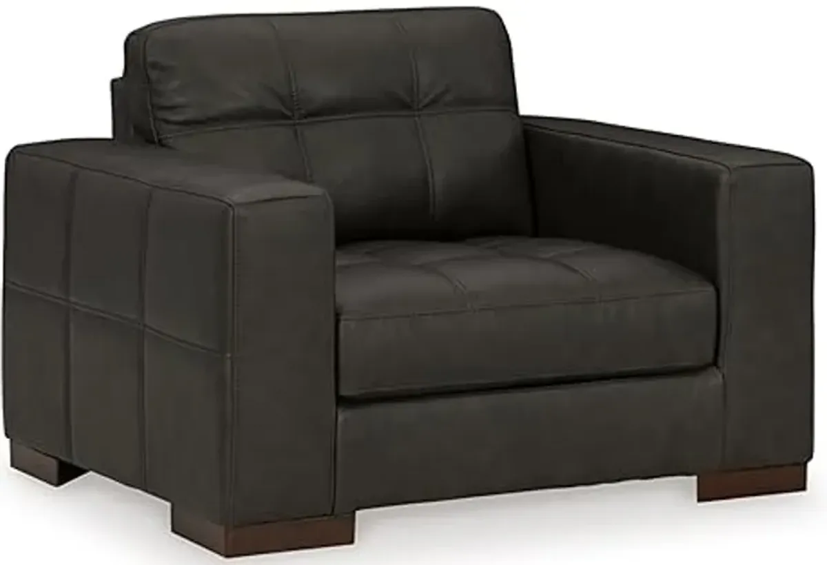 Signature Design by Ashley Luigi Modern Tufted Leather Match Upholstered Oversized Chair, Black