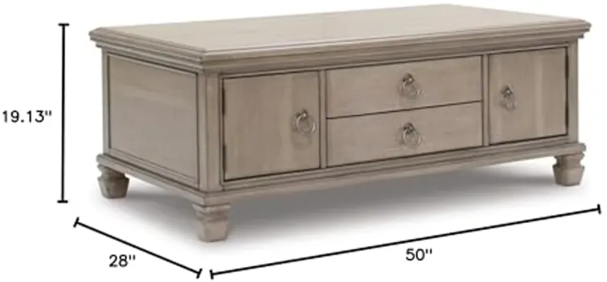 Signature Design by Ashley Lexorne Classic Cocktail Table with 2 Cabinets and 2 Drawers, Light Gray