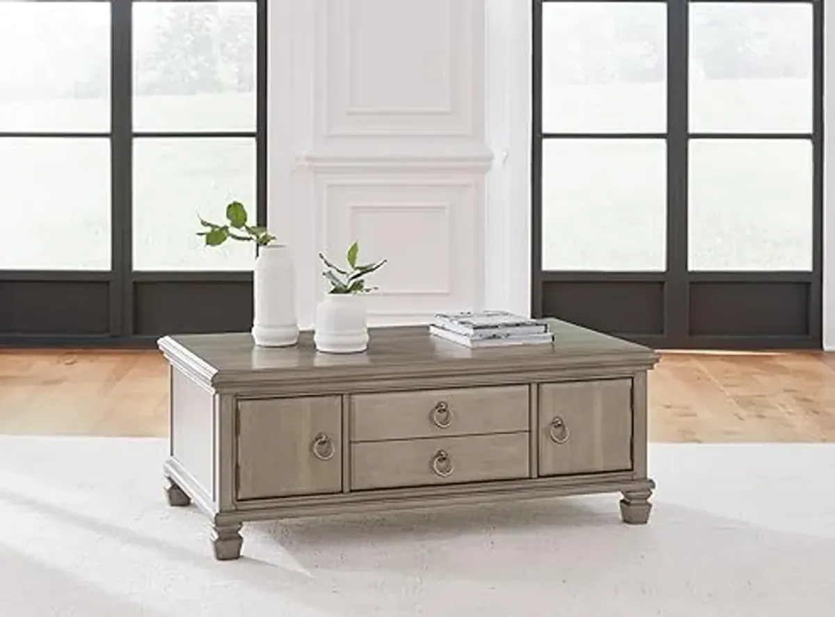 Signature Design by Ashley Lexorne Classic Cocktail Table with 2 Cabinets and 2 Drawers, Light Gray