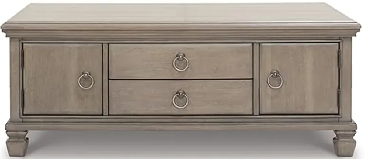 Signature Design by Ashley Lexorne Classic Cocktail Table with 2 Cabinets and 2 Drawers, Light Gray