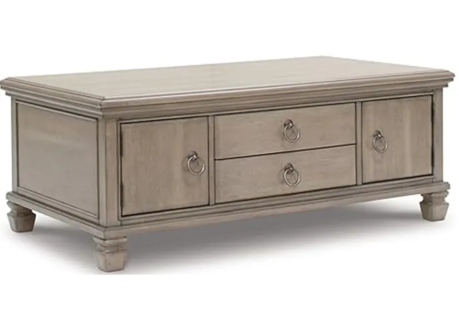 Signature Design by Ashley Lexorne Classic Cocktail Table with 2 Cabinets and 2 Drawers, Light Gray