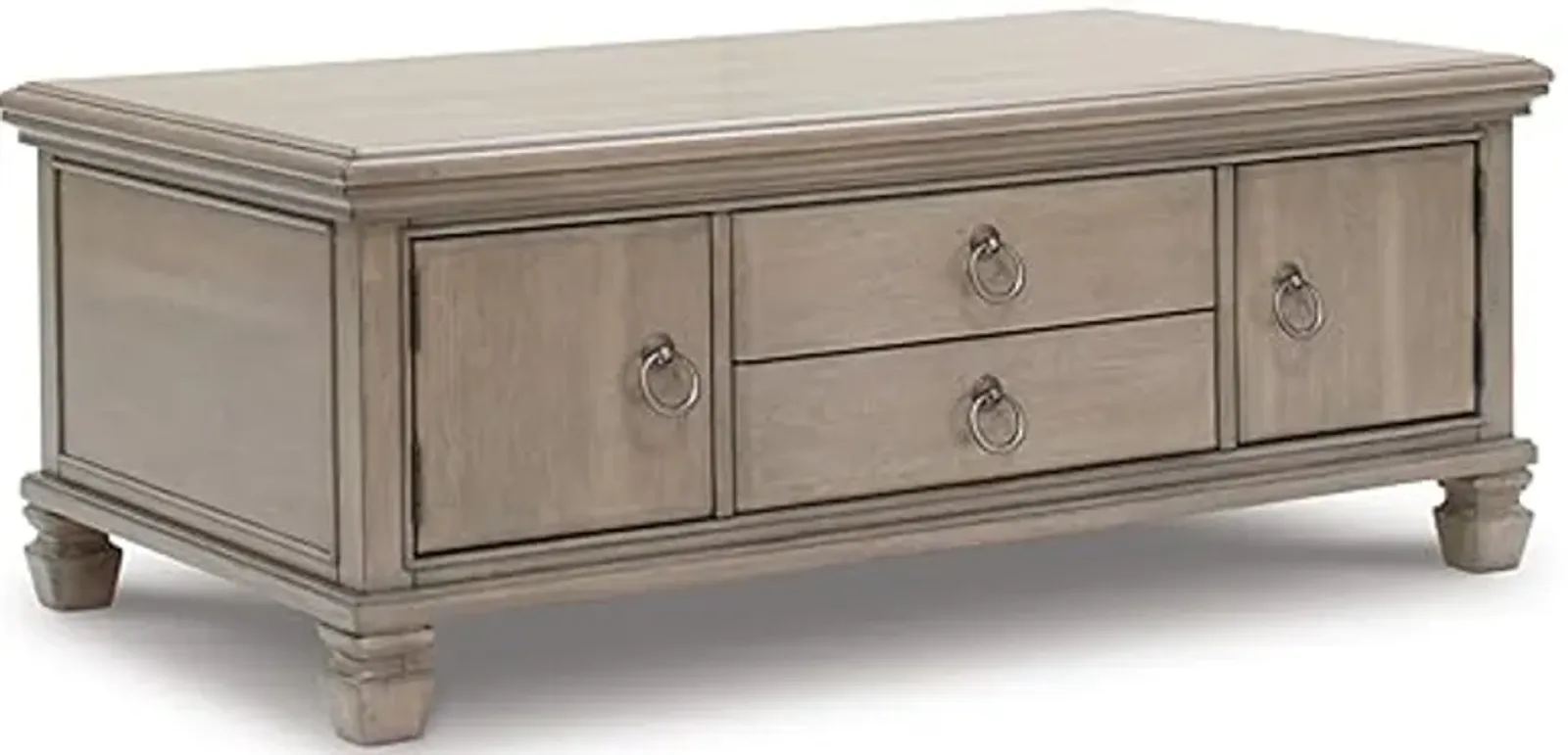 Signature Design by Ashley Lexorne Classic Cocktail Table with 2 Cabinets and 2 Drawers, Light Gray