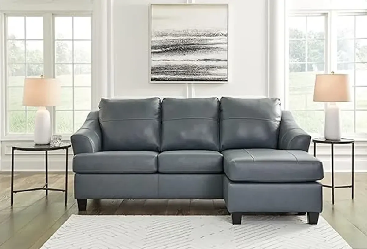 Signature Design by Ashley Genoa Modern Leather Sectional Sofa Couch with Chaise Lounge, Blue