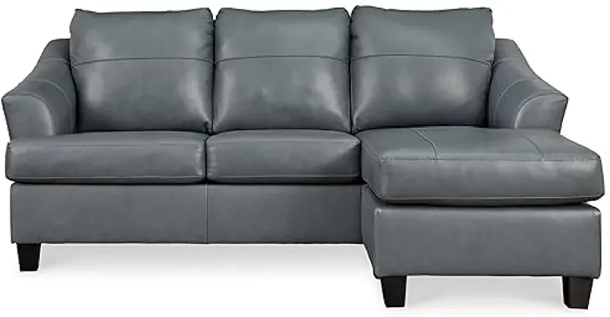 Signature Design by Ashley Genoa Modern Leather Sectional Sofa Couch with Chaise Lounge, Blue