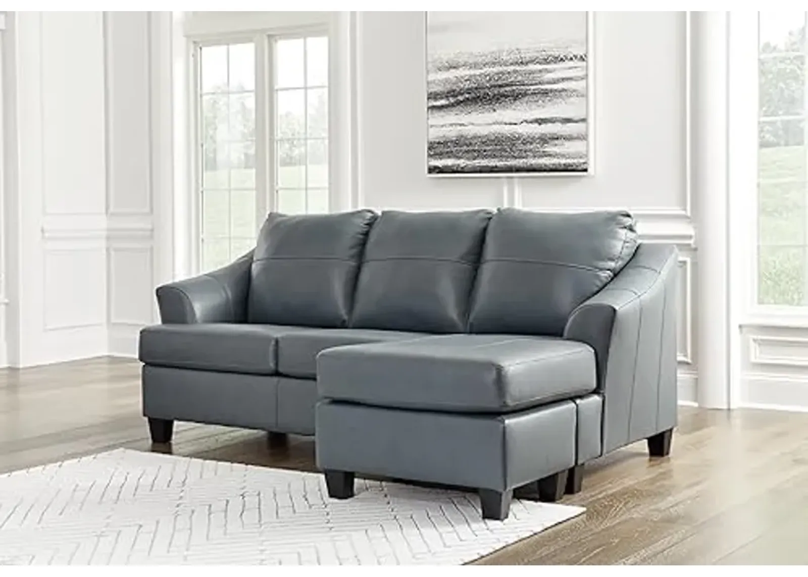 Signature Design by Ashley Genoa Modern Leather Sectional Sofa Couch with Chaise Lounge, Blue