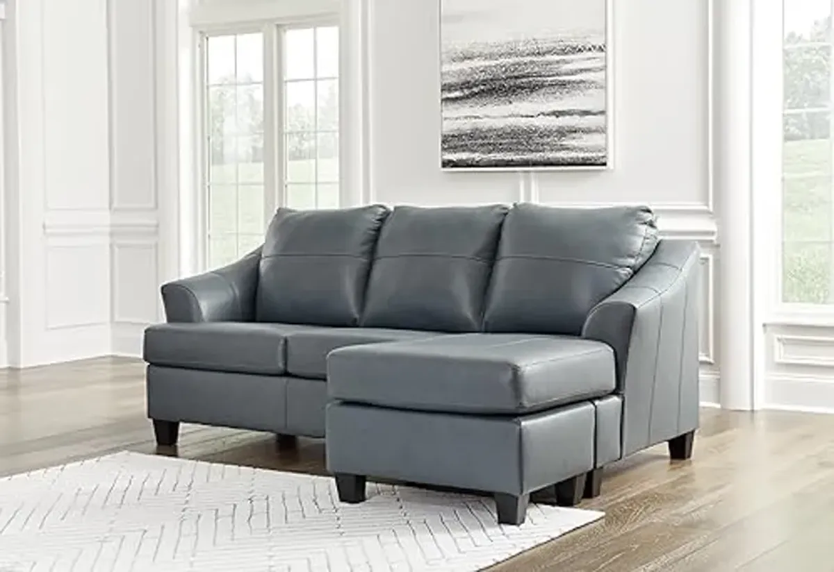 Signature Design by Ashley Genoa Modern Leather Sectional Sofa Couch with Chaise Lounge, Blue