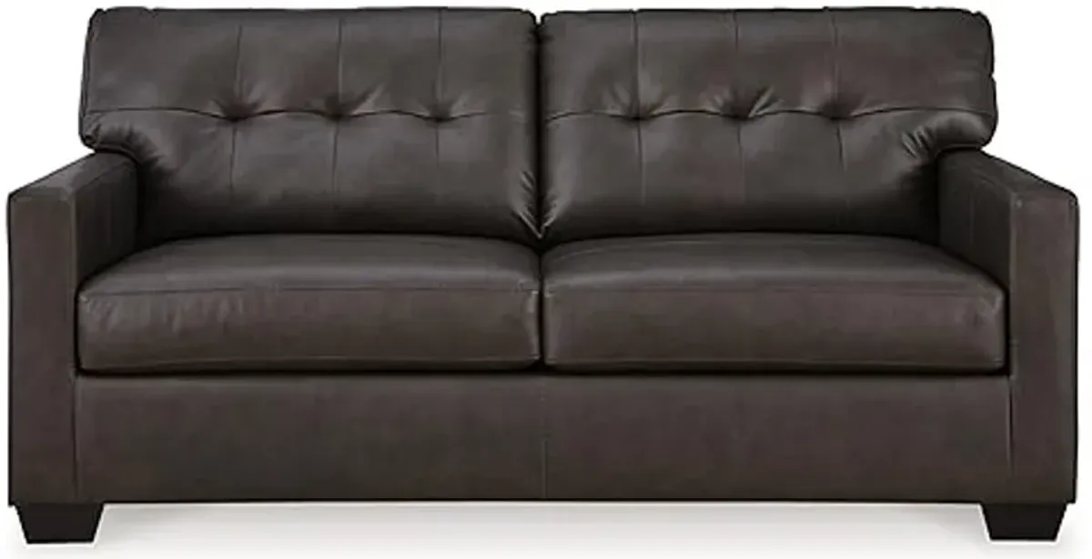 Signature Design by Ashley Belziani Modern 2-in-1 Tufted Leather Match Sofa Sleeper with Folding Gel Memory Foam Mattress, Full, Black