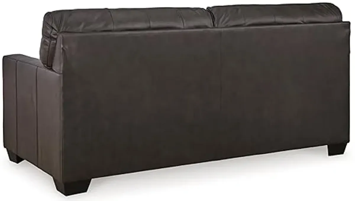 Signature Design by Ashley Belziani Modern 2-in-1 Tufted Leather Match Sofa Sleeper with Folding Gel Memory Foam Mattress, Full, Black