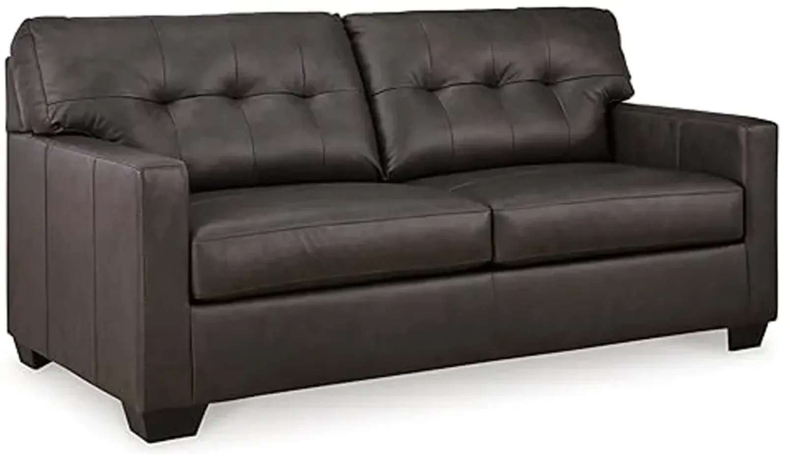 Signature Design by Ashley Belziani Modern 2-in-1 Tufted Leather Match Sofa Sleeper with Folding Gel Memory Foam Mattress, Full, Black