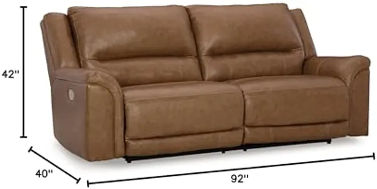 Signature Design by Ashley Trasimeno Contemporary Leather Match 2 Seat Power Reclining Sofa with Adjustable Headrest and USB Ports, Dark Brown