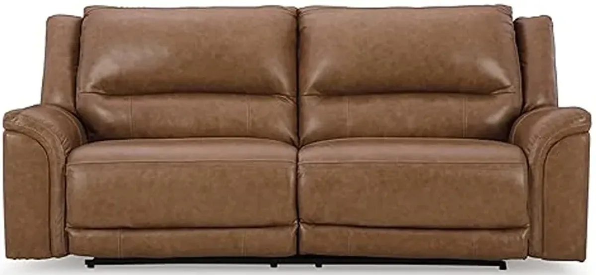 Signature Design by Ashley Trasimeno Contemporary Leather Match 2 Seat Power Reclining Sofa with Adjustable Headrest and USB Ports, Dark Brown