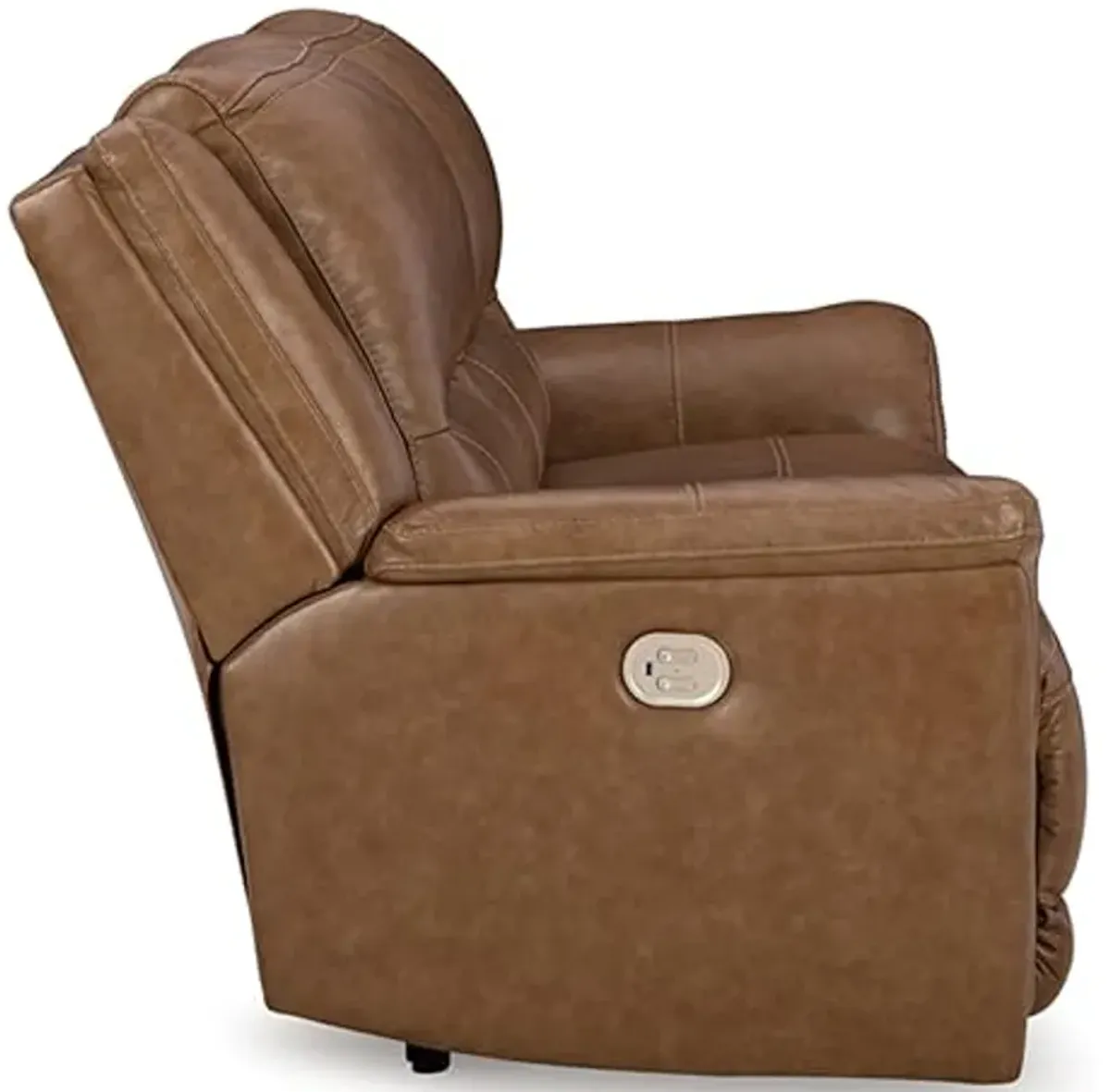 Signature Design by Ashley Trasimeno Contemporary Leather Match 2 Seat Power Reclining Sofa with Adjustable Headrest and USB Ports, Dark Brown