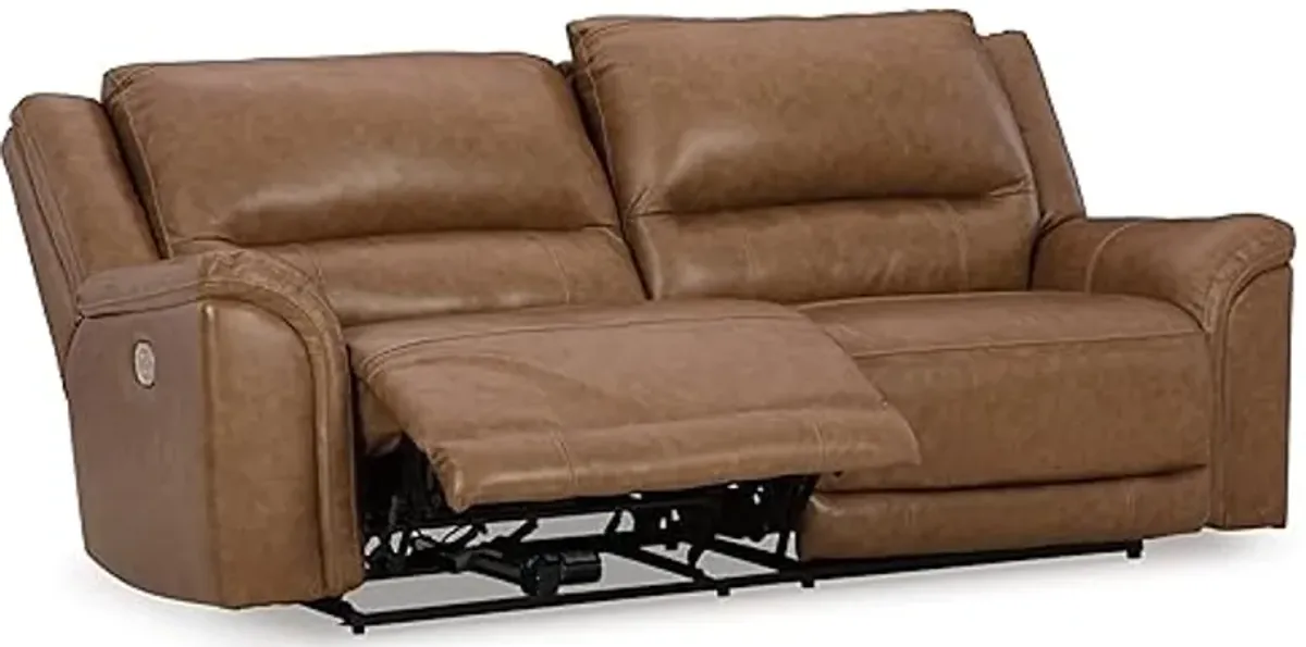 Signature Design by Ashley Trasimeno Contemporary Leather Match 2 Seat Power Reclining Sofa with Adjustable Headrest and USB Ports, Dark Brown