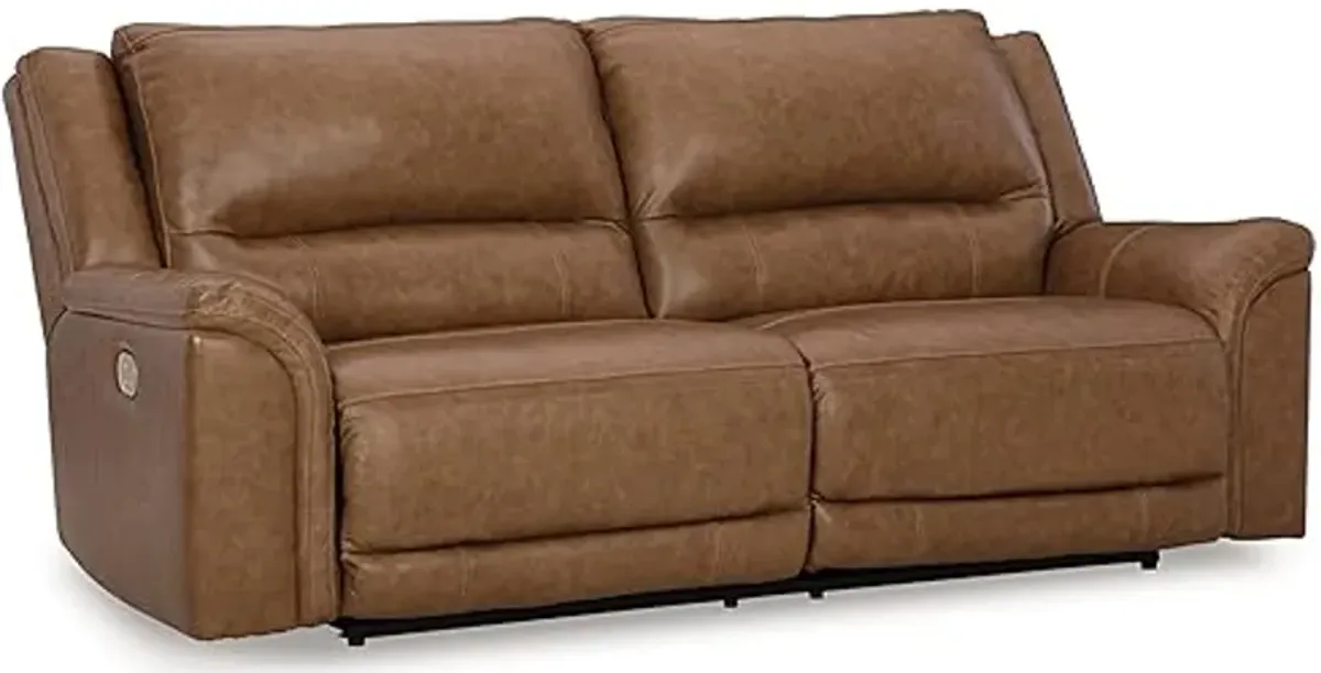 Signature Design by Ashley Trasimeno Contemporary Leather Match 2 Seat Power Reclining Sofa with Adjustable Headrest and USB Ports, Dark Brown