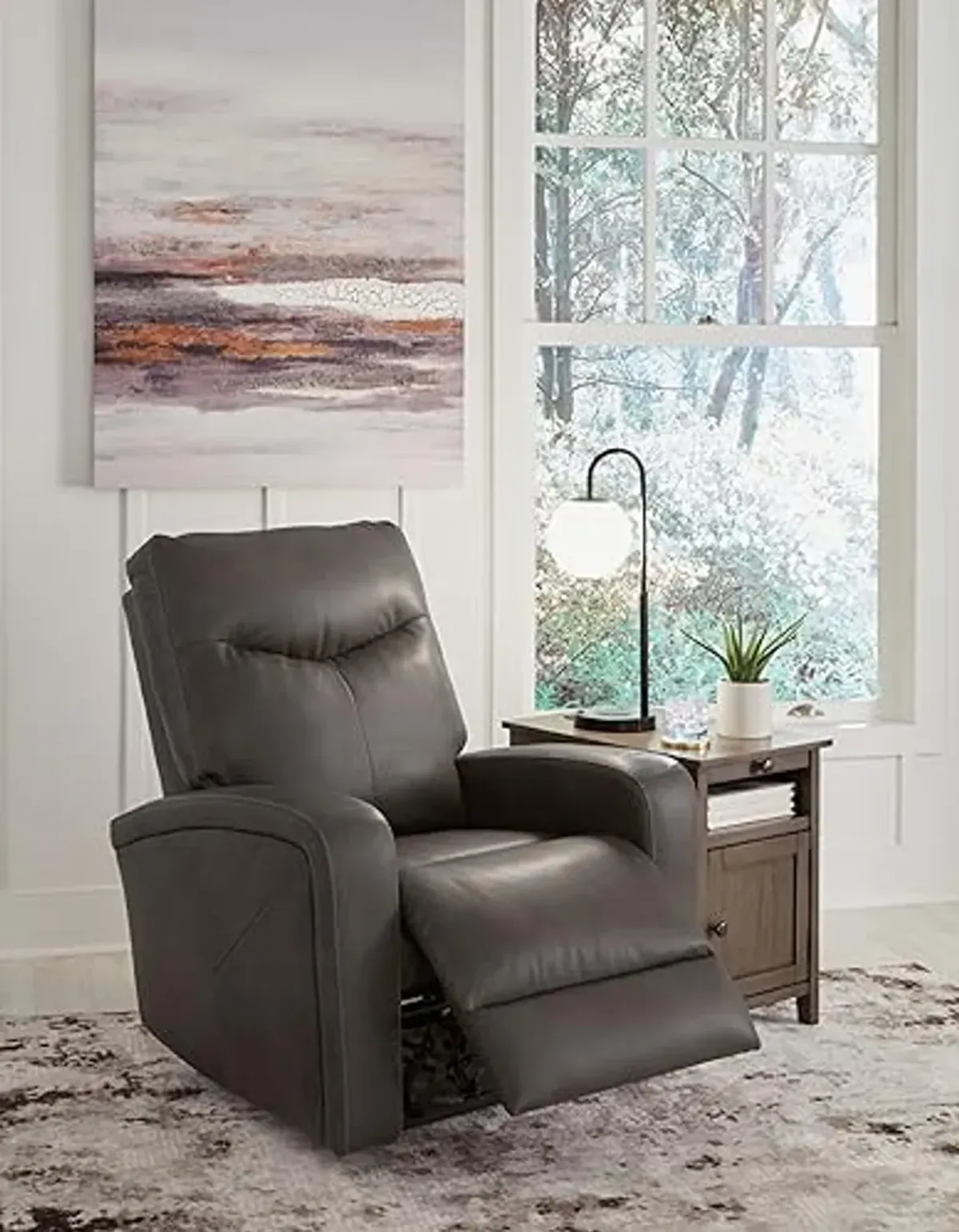 Signature Design by Ashley Ryversans Modern Faux Leather Wall Hugger Power Recliner with Adjustable Headrest with USB Ports, Dark Brown