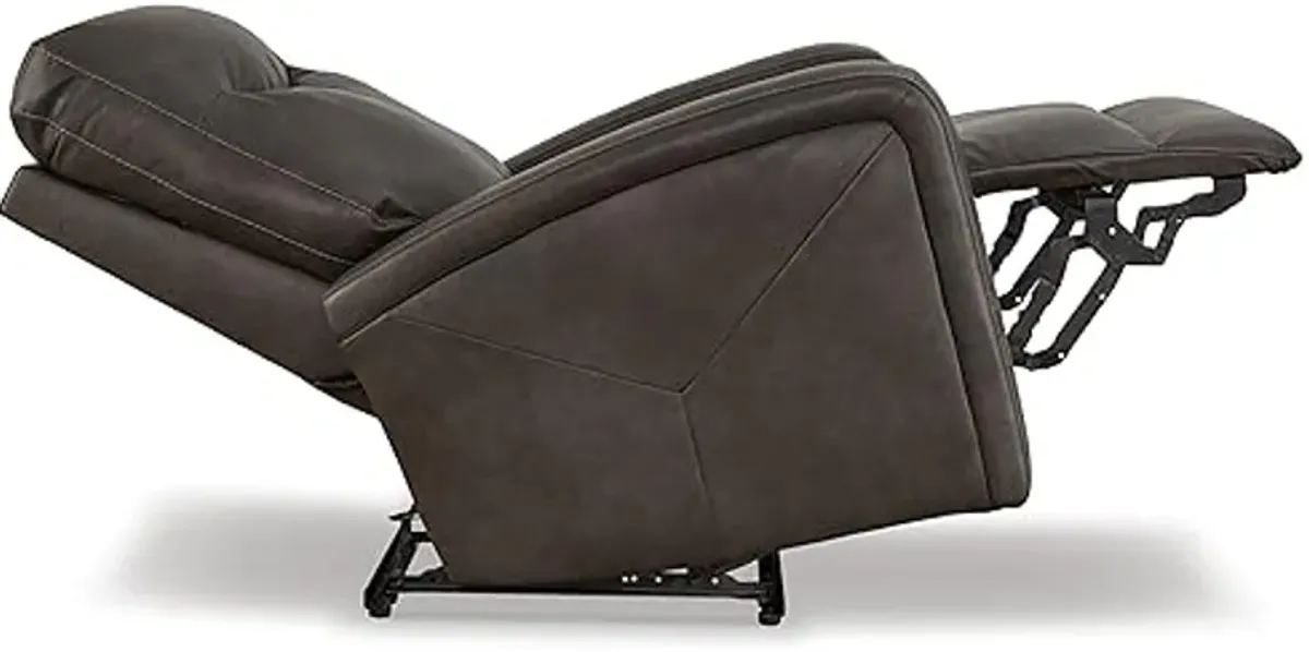 Signature Design by Ashley Ryversans Modern Faux Leather Wall Hugger Power Recliner with Adjustable Headrest with USB Ports, Dark Brown