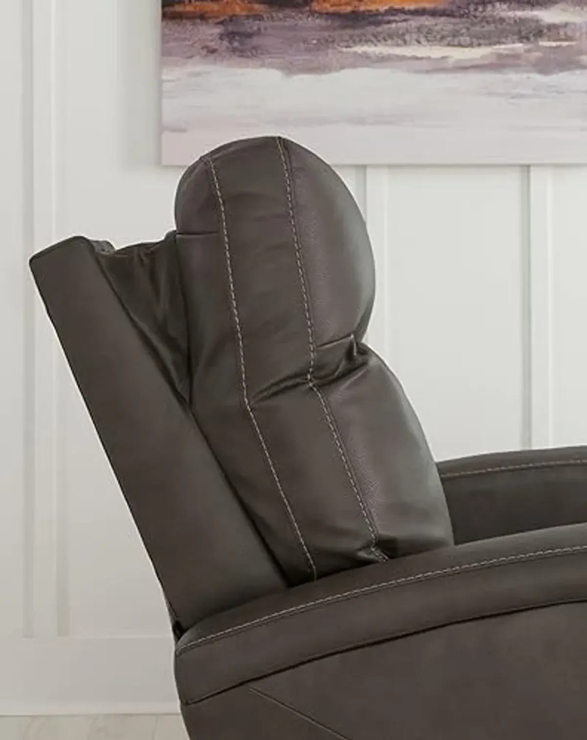 Signature Design by Ashley Ryversans Modern Faux Leather Wall Hugger Power Recliner with Adjustable Headrest with USB Ports, Dark Brown