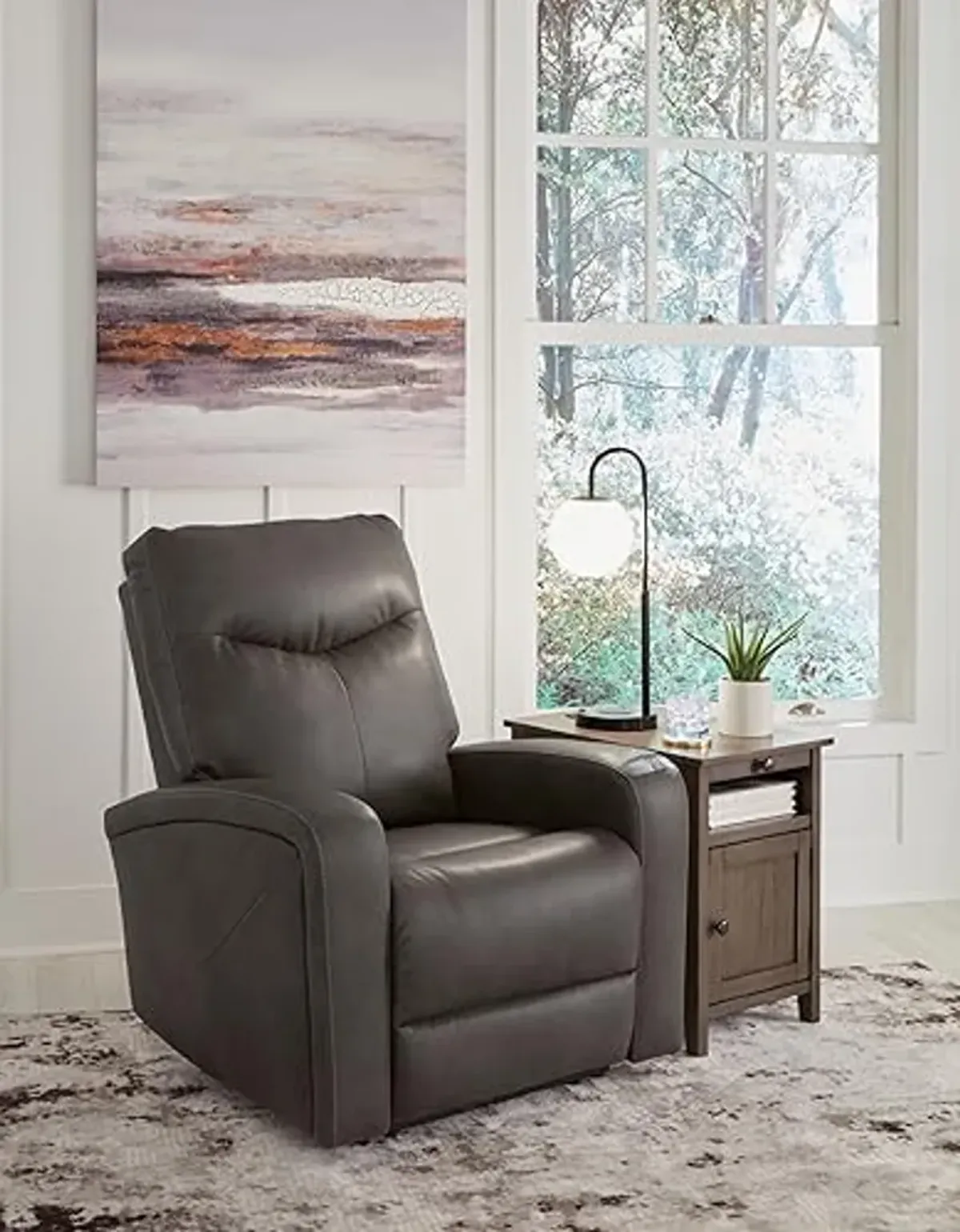 Signature Design by Ashley Ryversans Modern Faux Leather Wall Hugger Power Recliner with Adjustable Headrest with USB Ports, Dark Brown