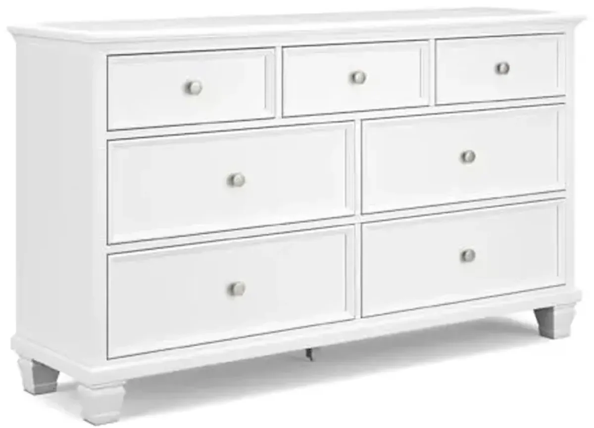 Signature Design by Ashley Fortman Casual Dresser with 7 Storage Drawers and Tapered Feet, Round Metal Knobs" Satin Nickel-tone, Wood, 36" High, White