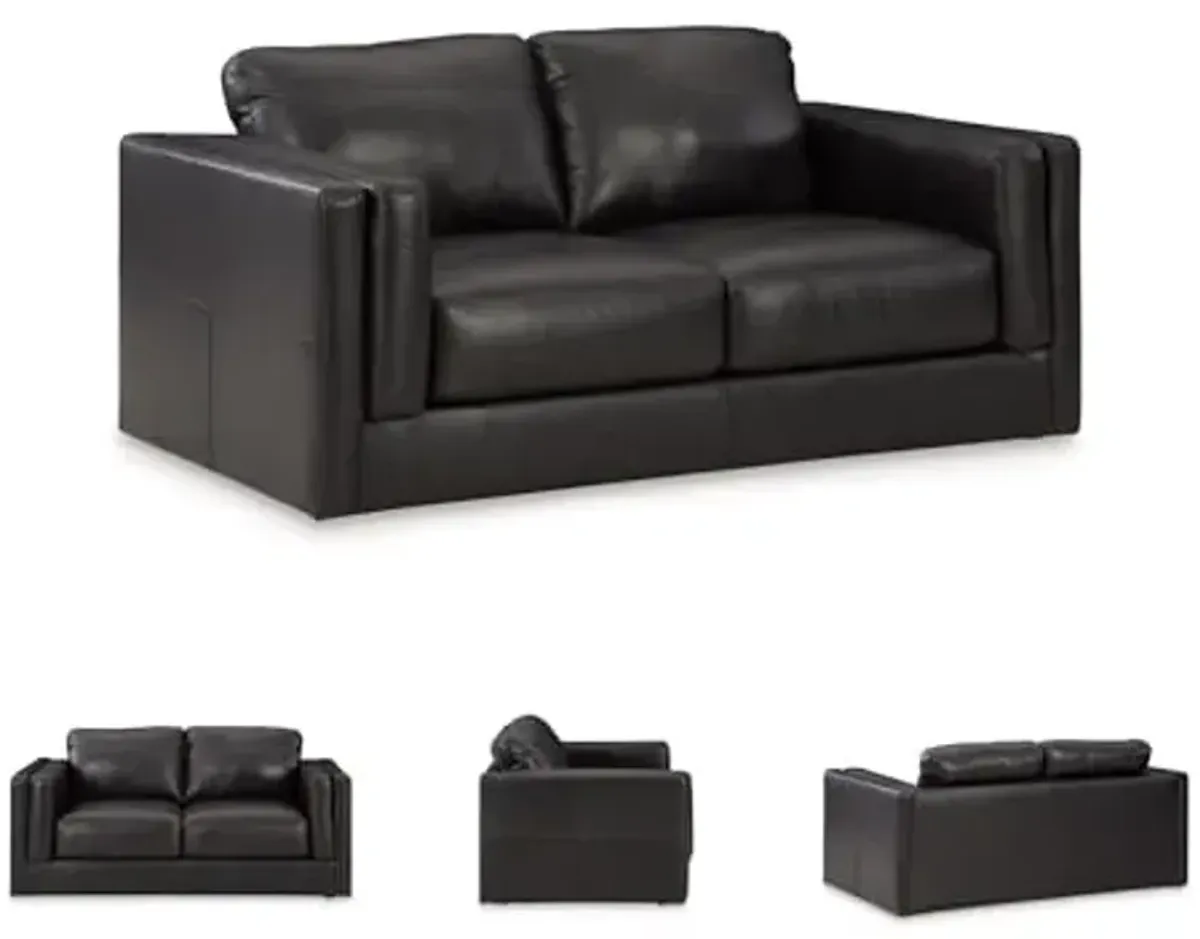 Signature Design by Ashley Amiata Modern Leather Match Loveseat with Non-skid Legs, Black