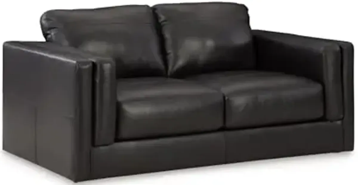 Signature Design by Ashley Amiata Modern Leather Match Loveseat with Non-skid Legs, Black