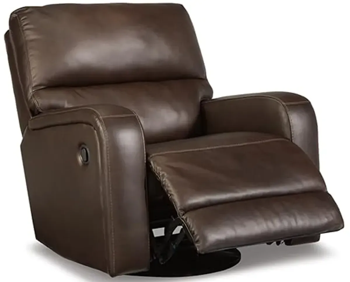 Signature Design by Ashley Emberla Contemporary Leather Match Manual Swivel Glider Rocker Recliner, Dark Brown