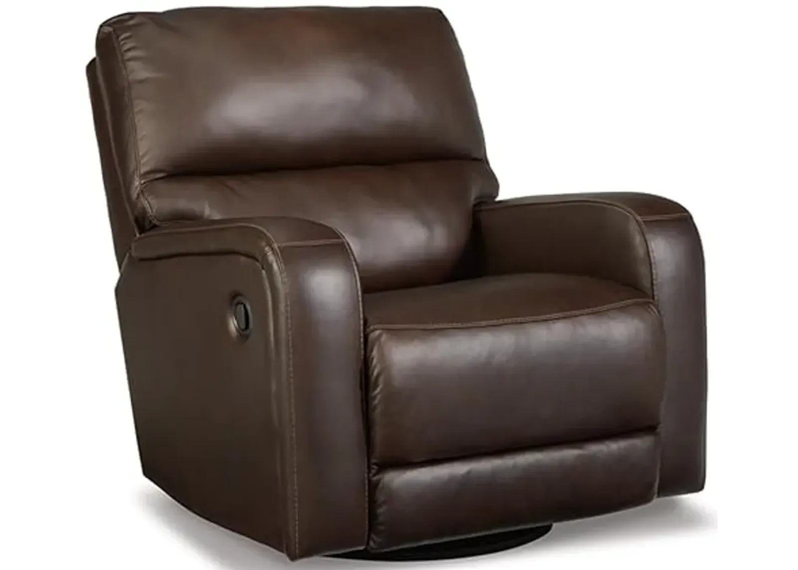 Signature Design by Ashley Emberla Contemporary Leather Match Manual Swivel Glider Rocker Recliner, Dark Brown