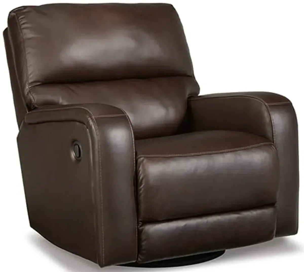 Signature Design by Ashley Emberla Contemporary Leather Match Manual Swivel Glider Rocker Recliner, Dark Brown