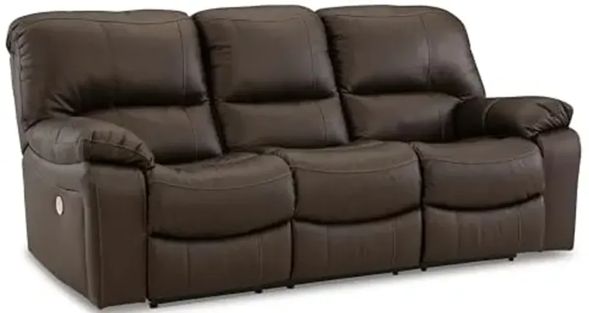 Signature Design by Ashley Leesworth Modern Leather Match Power Reclining Sofa with USB Ports, Dark Brown