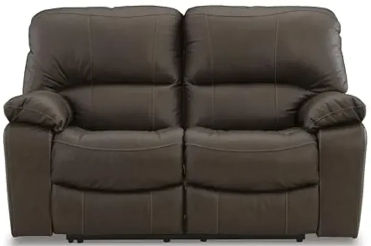 Signature Design by Ashley Leesworth Modern Leather Match Power Reclining Loveseat with USB Ports, Dark Brown