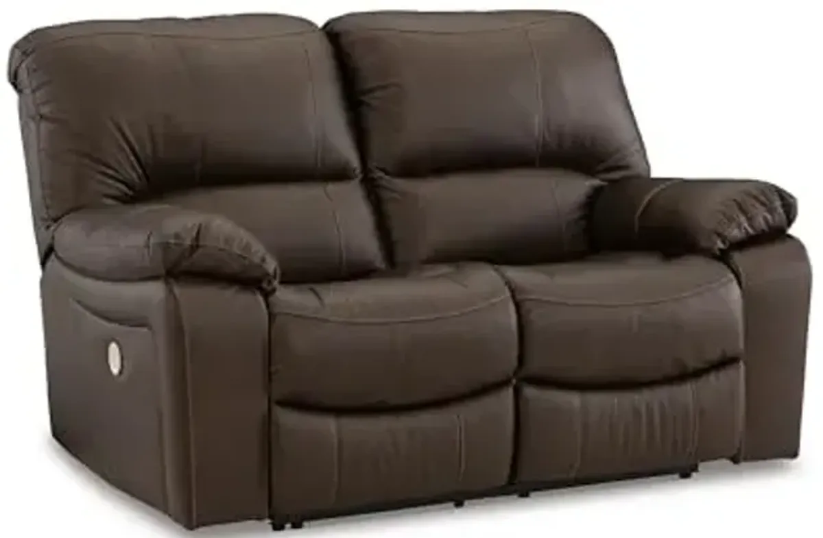 Signature Design by Ashley Leesworth Modern Leather Match Power Reclining Loveseat with USB Ports, Dark Brown