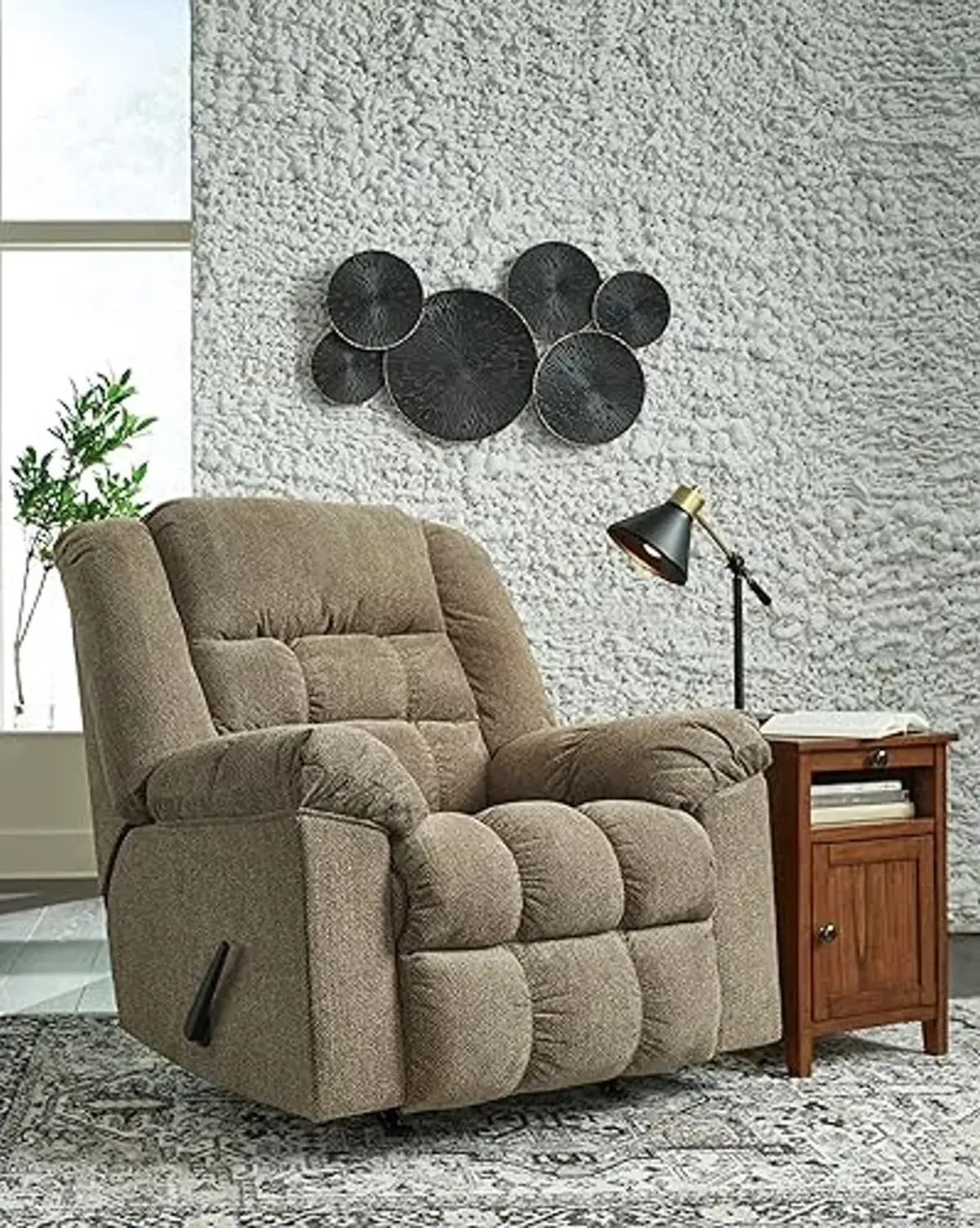 Signature Design by Ashley Kegler Contemporary Tufted Manual Rocker Recliner, Light Brown