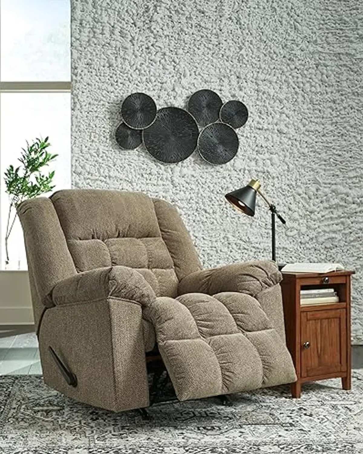 Signature Design by Ashley Kegler Contemporary Tufted Manual Rocker Recliner, Light Brown