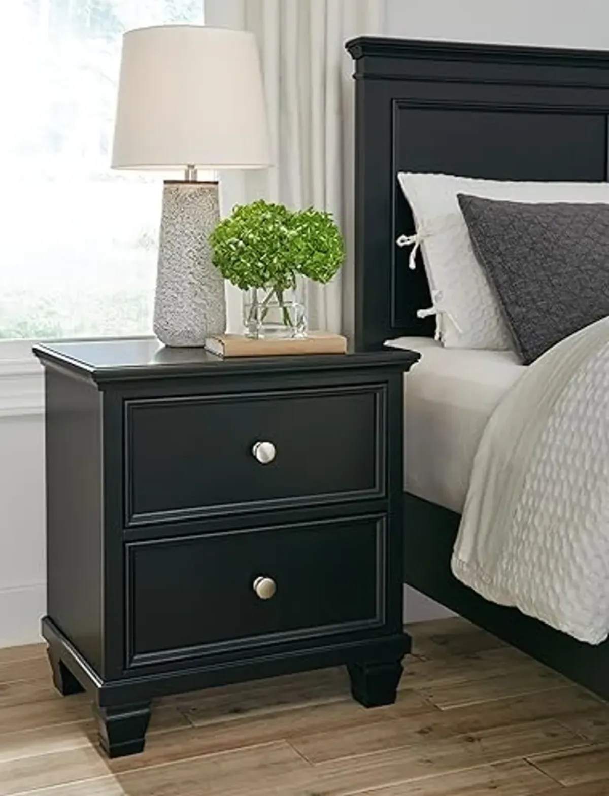 Signature Design by Ashley Lanolee Classic 2 Drawer Nightstand for Bedroom, 26.75" Tall, Black