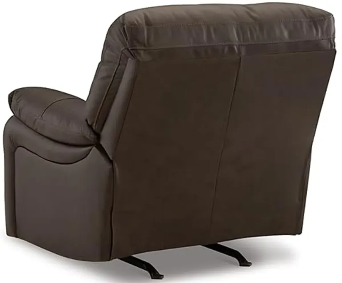 Signature Design by Ashley Leesworth Contemporary Leather Match Power Rocker Recliner with USB Ports, Dark Brown