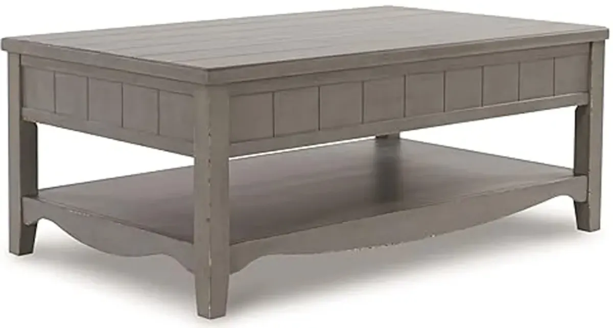 Signature Design by Ashley Charina Classic Cocktail Table with 2 Drawers and Open Lower Shelf, Light Gray