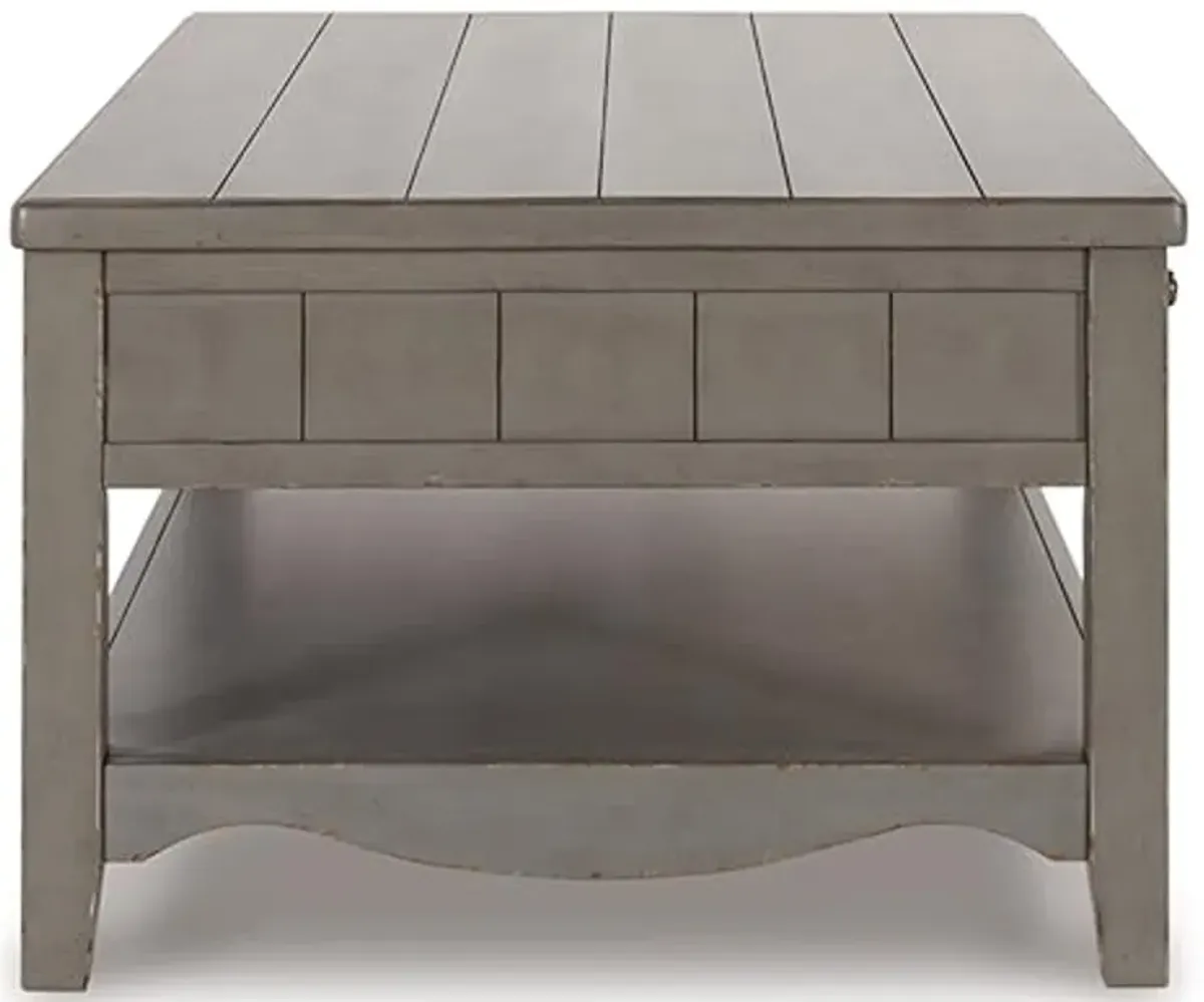 Signature Design by Ashley Charina Classic Cocktail Table with 2 Drawers and Open Lower Shelf, Light Gray