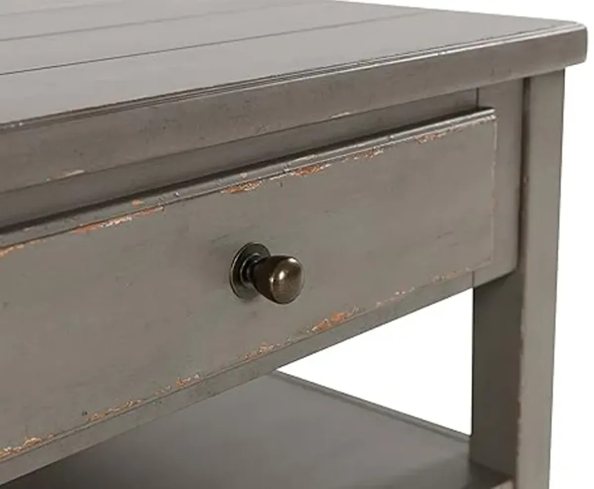 Signature Design by Ashley Charina Classic Cocktail Table with 2 Drawers and Open Lower Shelf, Light Gray