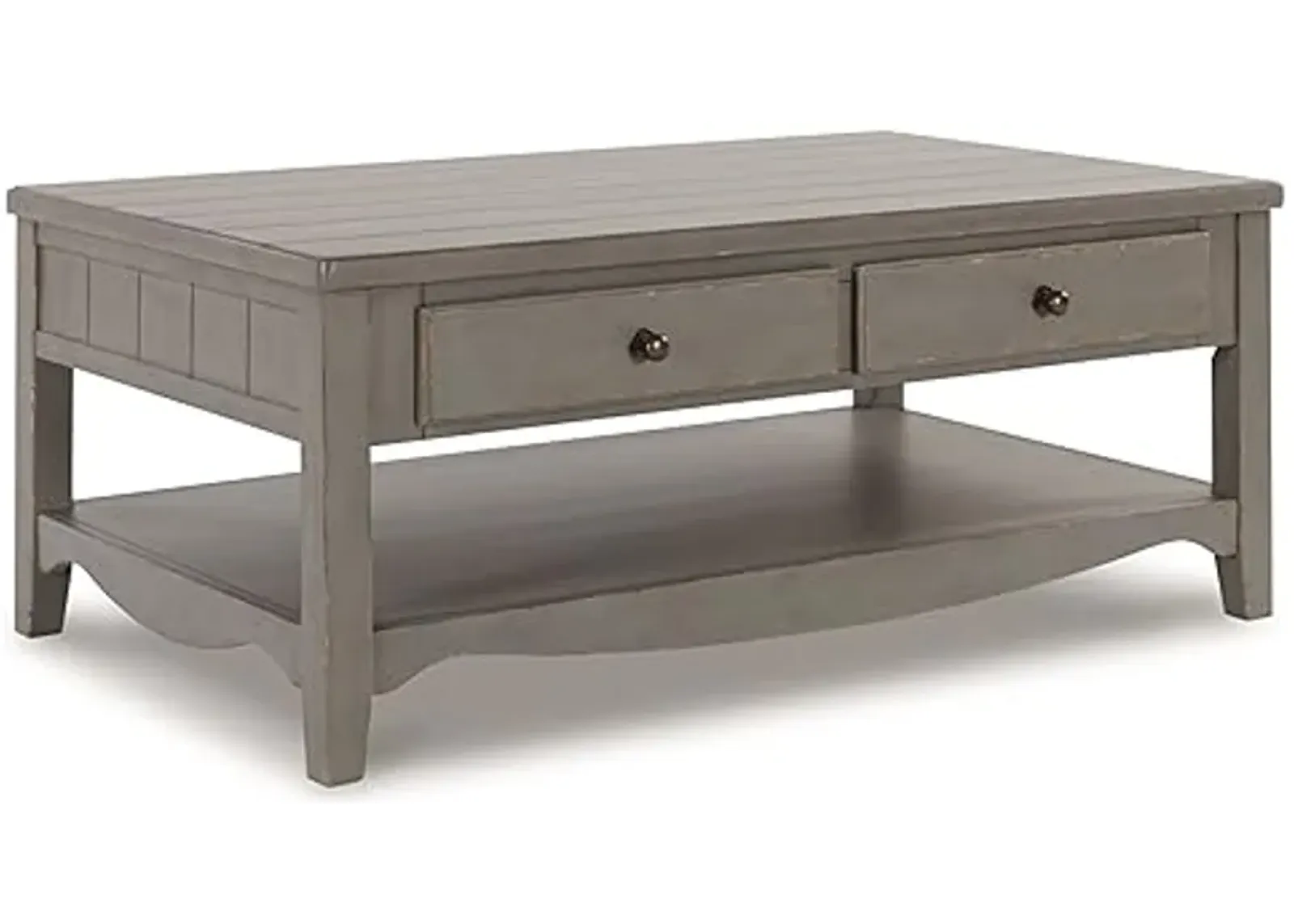 Signature Design by Ashley Charina Classic Cocktail Table with 2 Drawers and Open Lower Shelf, Light Gray