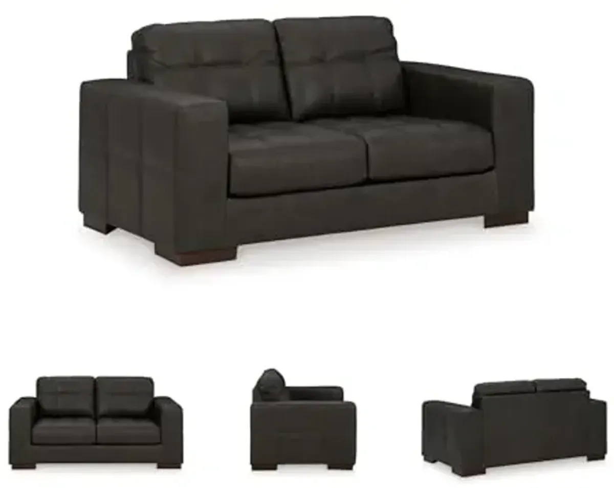 Signature Design by Ashley Luigi Modern Tufted Leather Match Loveseat, Black