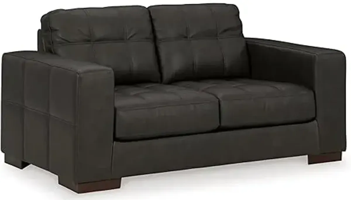 Signature Design by Ashley Luigi Modern Tufted Leather Match Loveseat, Black