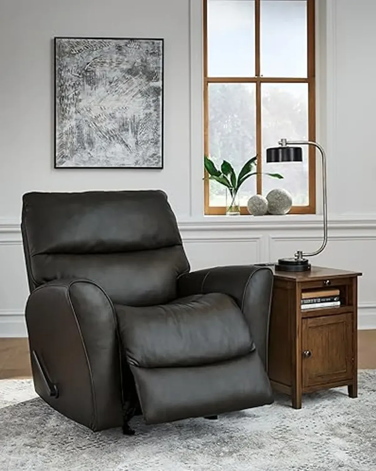 Signature Design by Ashley McAleer Modern Leather Match Manual Rocker Recliner, Black